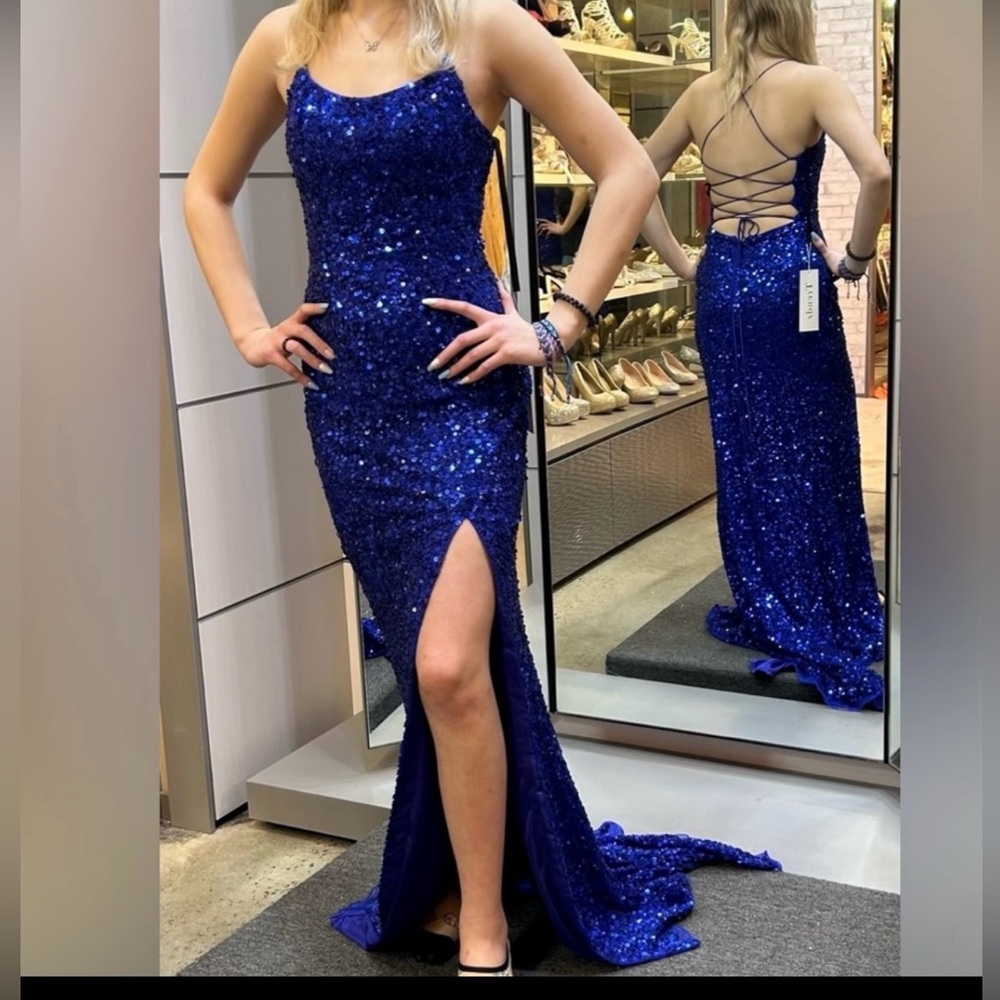 Blue sequins PRIMAVERA formal gown, prom dress size 0